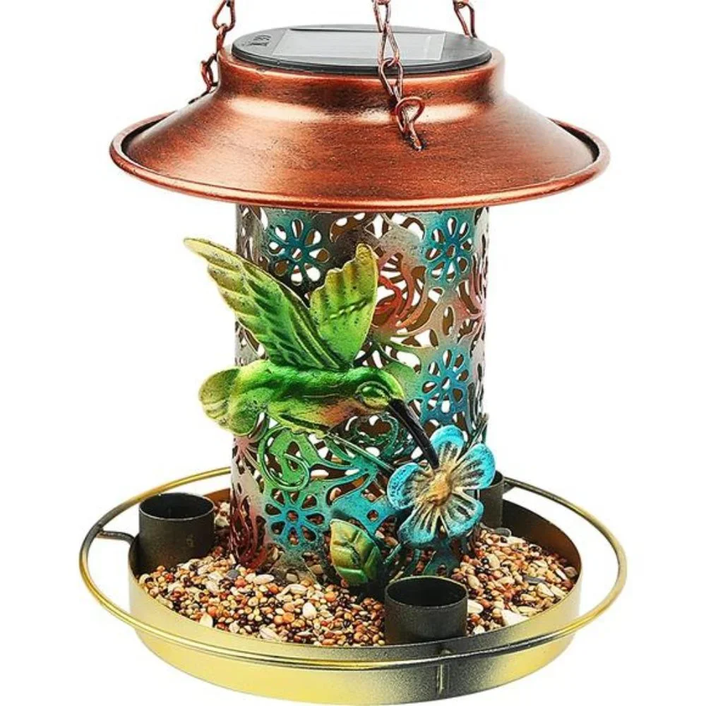 Solar Bird Feeder for Outdoors Hunging, Solar Metal Waterproof Outside Wild Bird